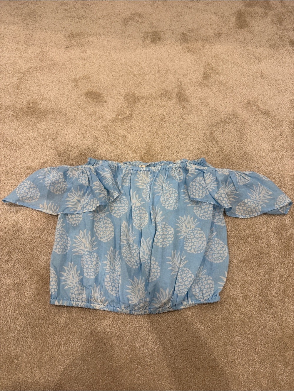 Light Blue Off-Shoulder Pineapple Print Blouse